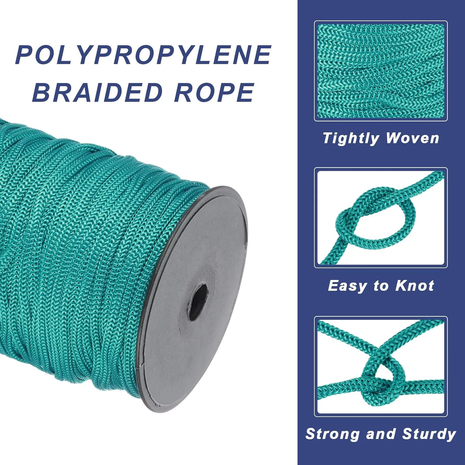 MECCANIXITY 1/4 Inch Polypropylene Rope Braided Ropes, 328ft Nylon Rope Hollow Utility Cord for Clothesline, Camping, Hiking, Outdoor, Peacock Green