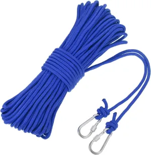 MECCANIXITY Hollow Braided Polypropylene Anchor Rope with Hook, 1/4 Inch 100ft Nylon Floating Line for Marine Pool Life Boat Anchor Rope, Blue