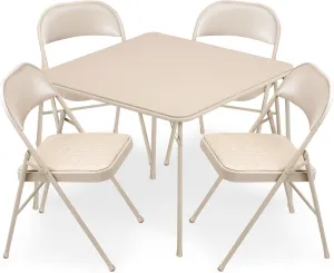 MECO Sudden Comfort 5 Piece 34 x 34 Inch Square Folding Dining Card Table with 4 Padded Folding Chairs Furniture Set for Gatherings and Games, Tan