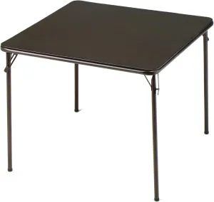 MECO Sudden Comfort Vinyl Upholstered Metal Square Folding Table with Non-Marring Leg Caps, EZ Slide Leg Locks and Cinnabar Powder Paint Finish, Black