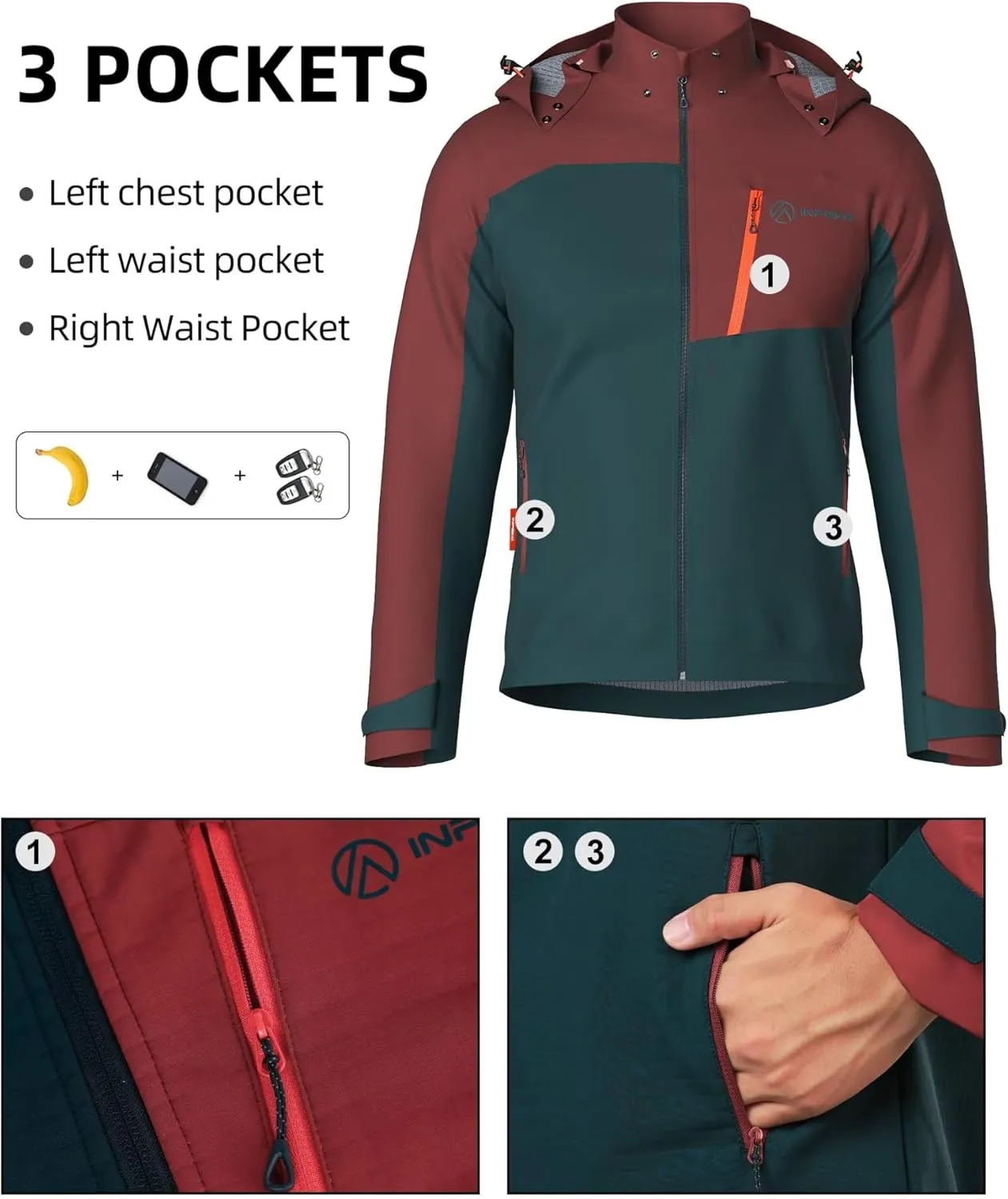 Men's Lightweight Softshell Jacket with Removable Hood, Breathable Water Resistant 5000 Fleece Lined Hiking Jackets