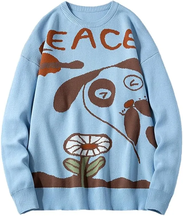 Men's Oversized Dog Sweaters Soft Cotton Long Sleeve Graphic Pullovers