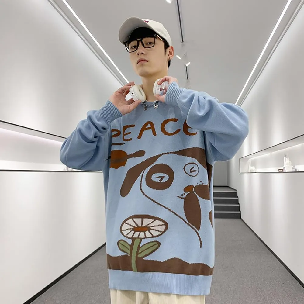 Men's Oversized Dog Sweaters Soft Cotton Long Sleeve Graphic Pullovers