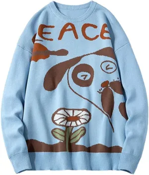 Men's Oversized Dog Sweaters Soft Cotton Long Sleeve Graphic Pullovers