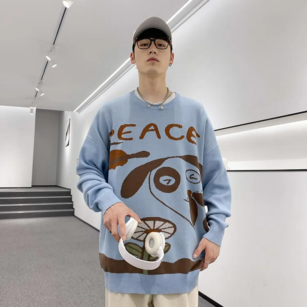 Men's Oversized Dog Sweaters Soft Cotton Long Sleeve Graphic Pullovers