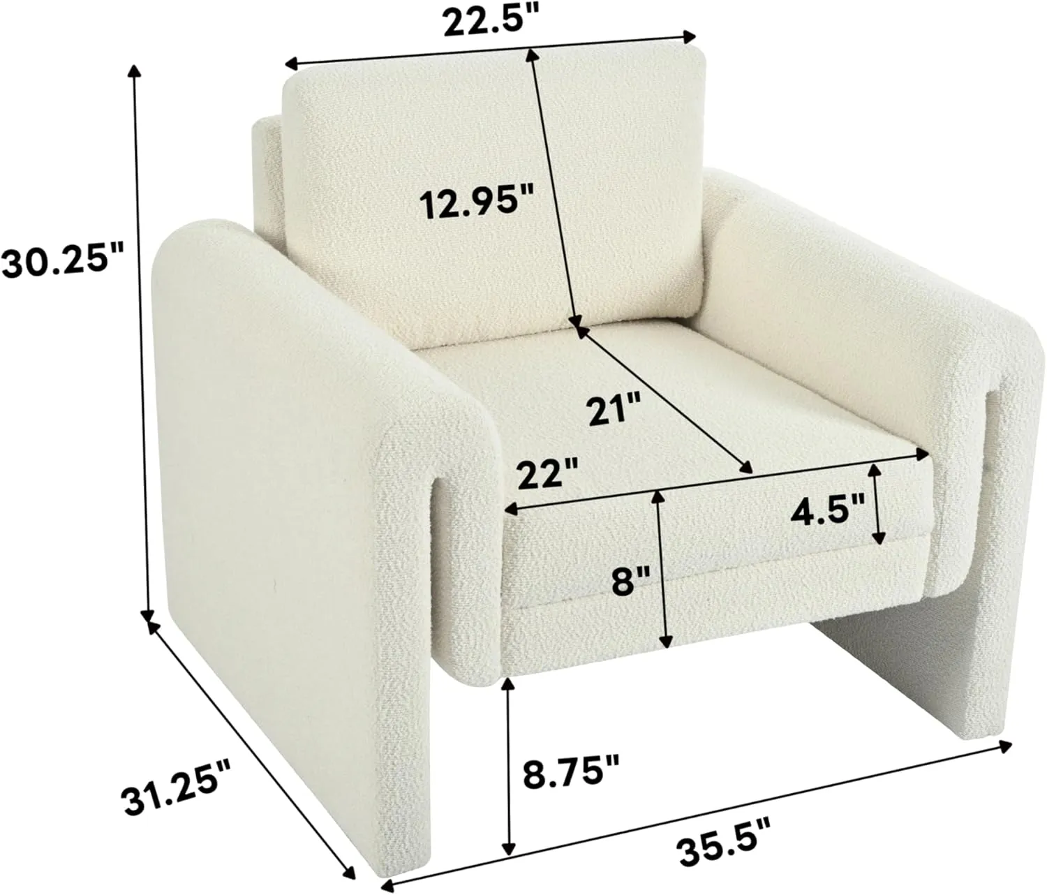 Merax Modern Upholstered Accent Chair, with Sturdy Support and Luxurious Comfort, Ideal for Living Room, Bedroom & Office, Ivory
