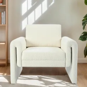 Merax Modern Upholstered Accent Chair, with Sturdy Support and Luxurious Comfort, Ideal for Living Room, Bedroom & Office, Ivory