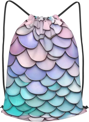 Mermaid Red Purple Aqua Drawstring Cinch Backpack Polyester Sack Pack String Bag For Hiking Camping Adventure