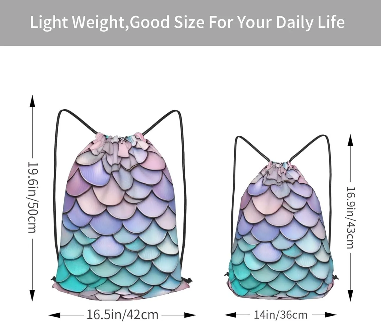 Mermaid Red Purple Aqua Drawstring Cinch Backpack Polyester Sack Pack String Bag For Hiking Camping Adventure