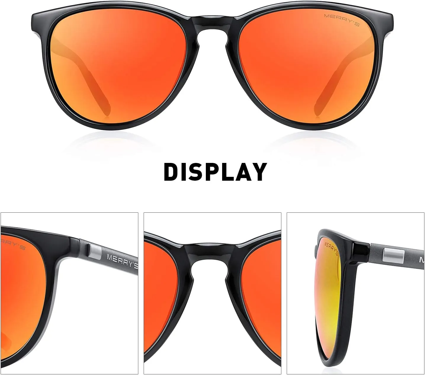 MERRY'S Polarized Sunglasses for Women Men Vintage Retro Classic Round Frame Aluminum Legs S8288
