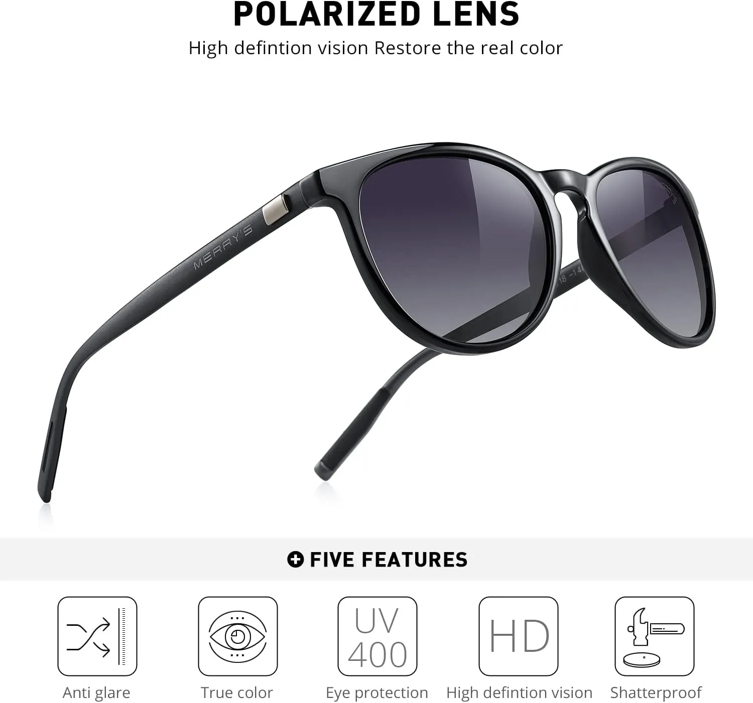 MERRY'S Polarized Sunglasses for Women Men Vintage Retro Classic Round Frame Aluminum Legs S8288