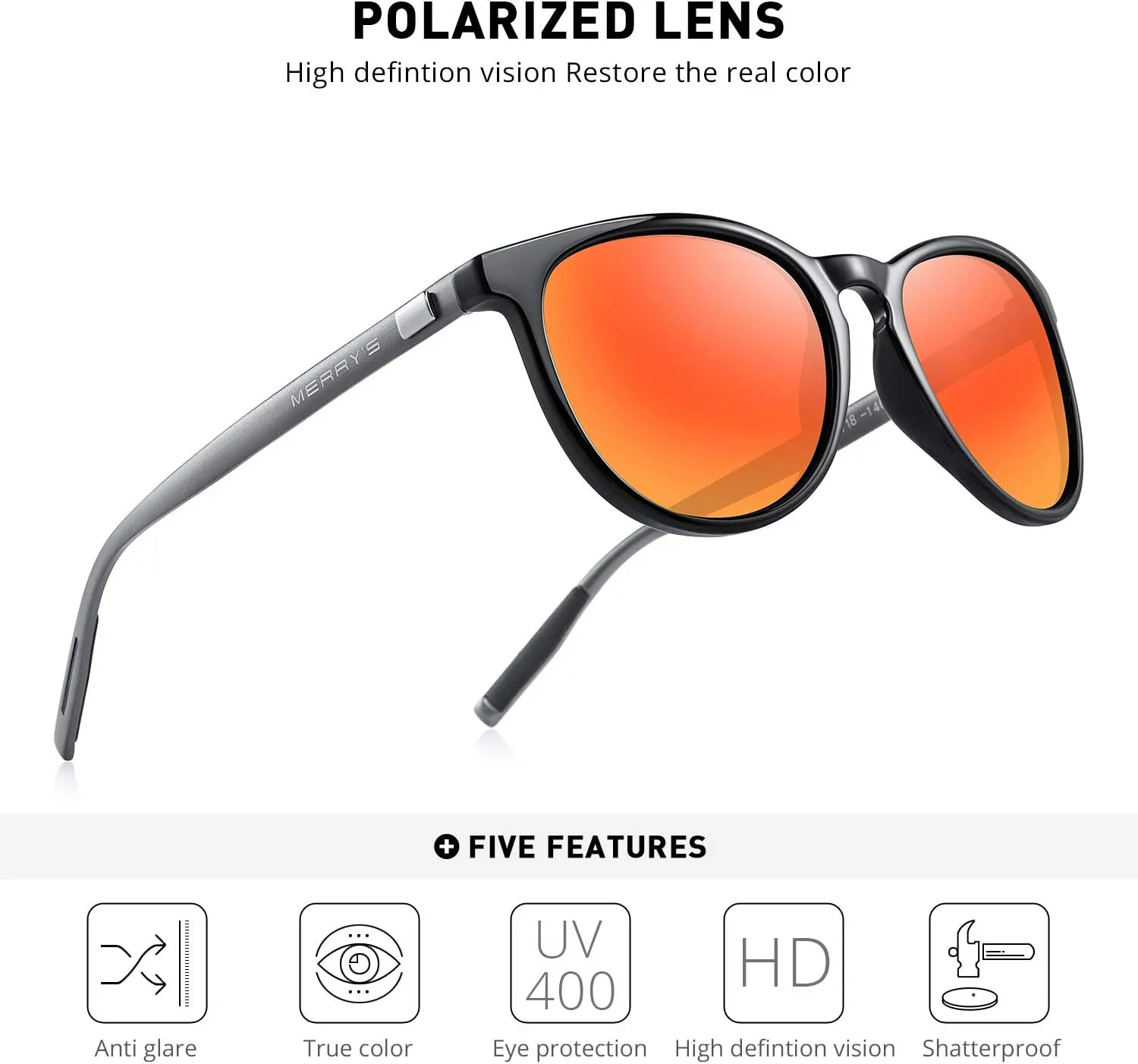 MERRY'S Polarized Sunglasses for Women Men Vintage Retro Classic Round Frame Aluminum Legs S8288