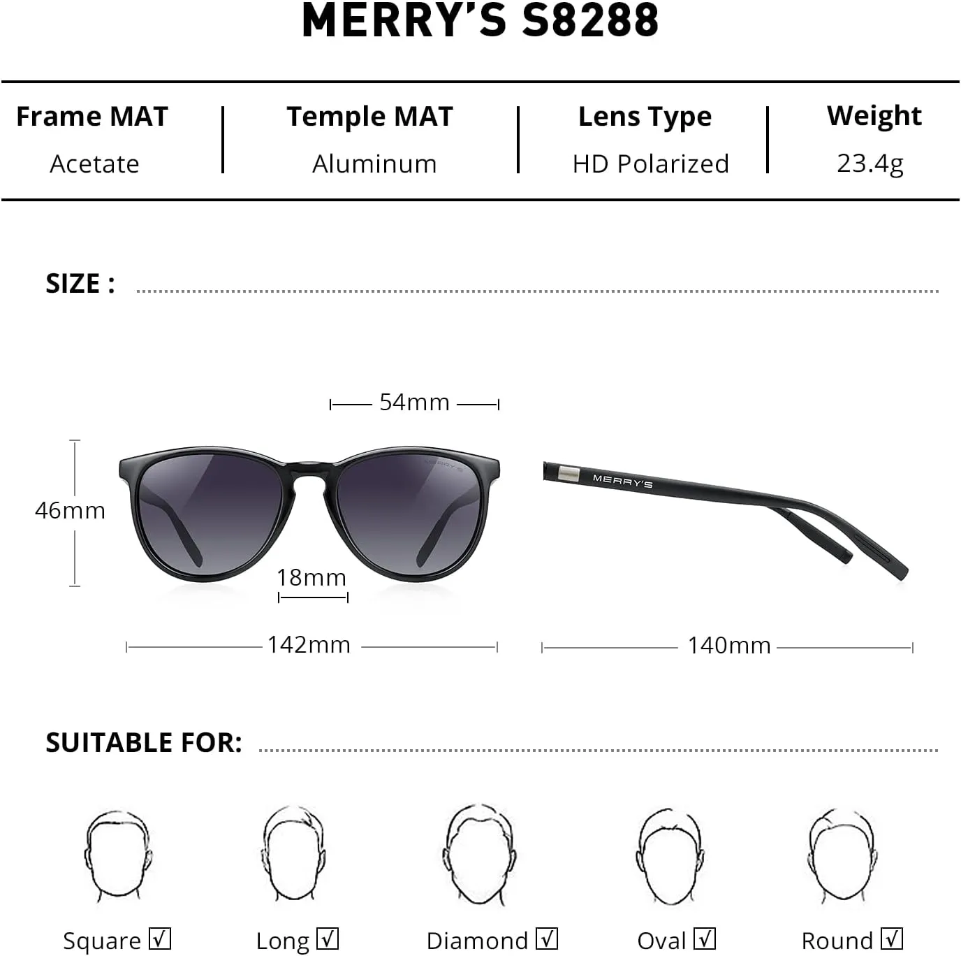 MERRY'S Polarized Sunglasses for Women Men Vintage Retro Classic Round Frame Aluminum Legs S8288