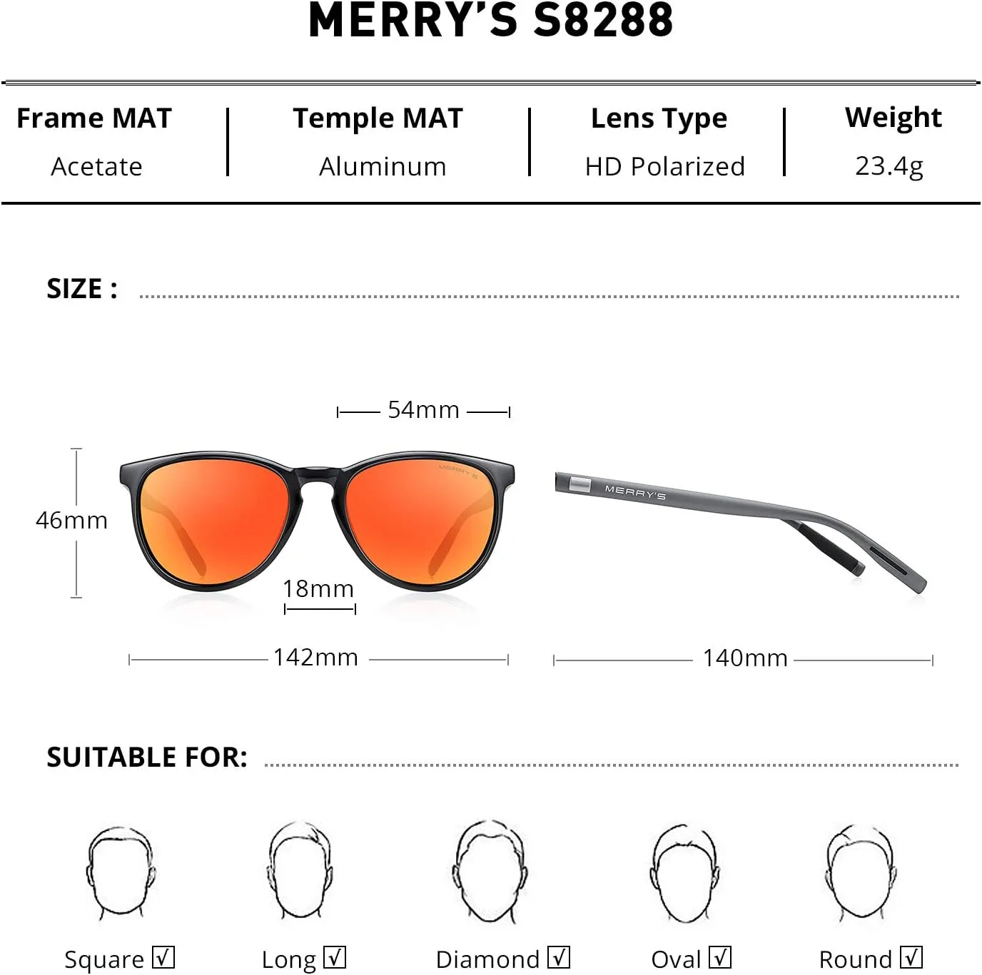 MERRY'S Polarized Sunglasses for Women Men Vintage Retro Classic Round Frame Aluminum Legs S8288