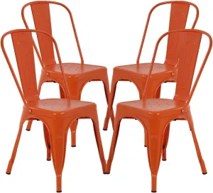 Metal Chairs Set of 4 for Dining Room Metal Bar Stools Metal Stool with Back Trattoria Chairs 18 Inch Seat Width Industrial Chair No Arms Tolix Stool 330LBS Weight Capacity,Orange