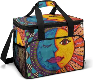 Mexican Folk Sun and Moon Paint Color Cooler Bag, Collapsible Soft Sided Cooler, Large Leakproof Camping Cooler, Portable Travel Cooler for Camping, Road Trips