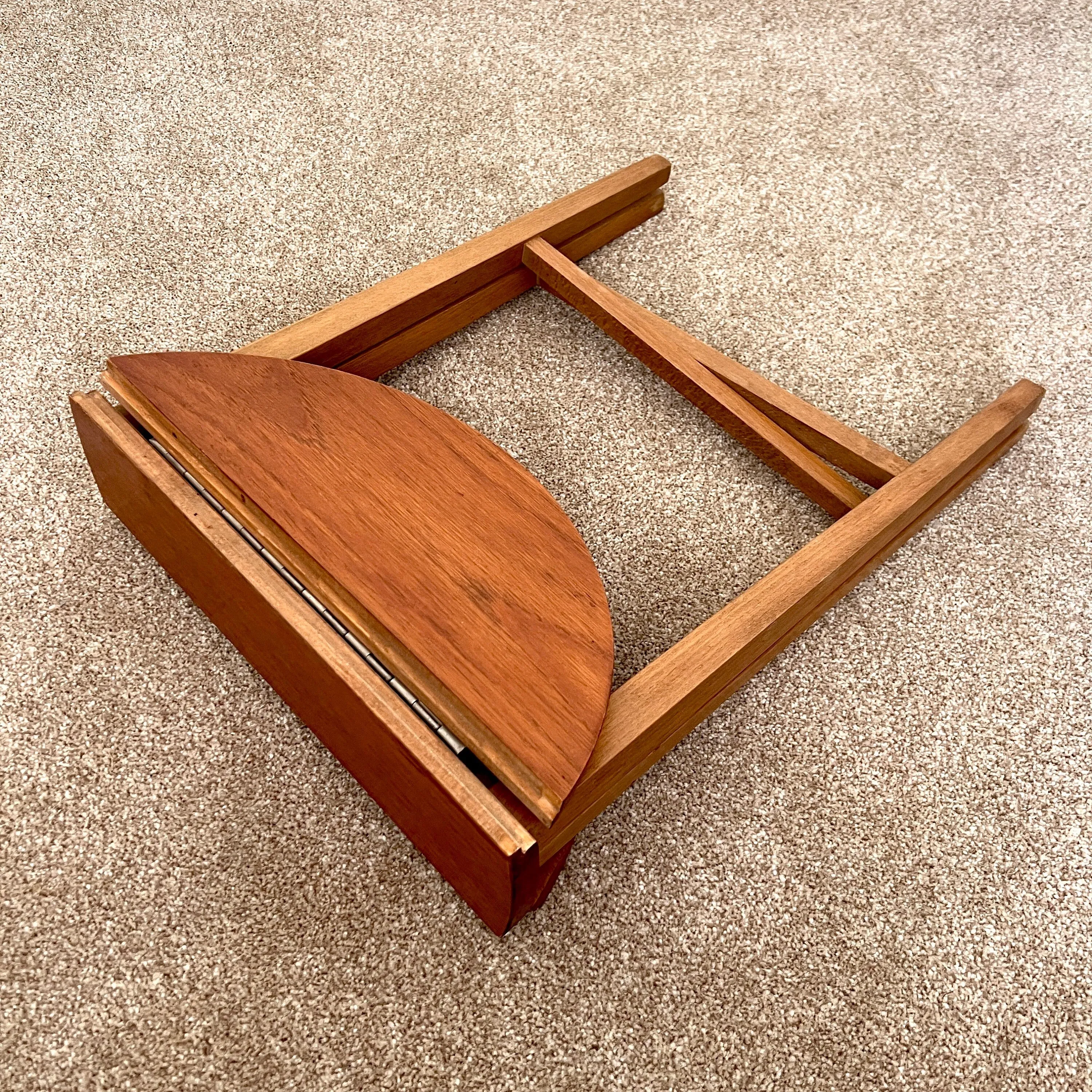 Midcentury Teak Folding Small Side Bedside Table, Vintage Retro End Table, Danish Style
