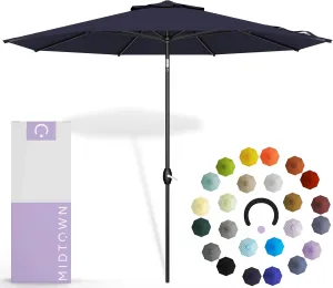 Midtown Umbrellas 10-Year-No-Fade - 10 Ft - UV Proof Navy (Navy Blue) Polyester Fabric - Umbrella Outdoor Patio, Aluminum Frame Large Patio Umbrella for Garden, Pool & Deck - Black Pole