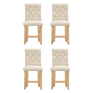 Milano Decor Hamptons Barstool Cream Chairs Kitchen Dining Chair Bar Stool - Four Pack - Cream