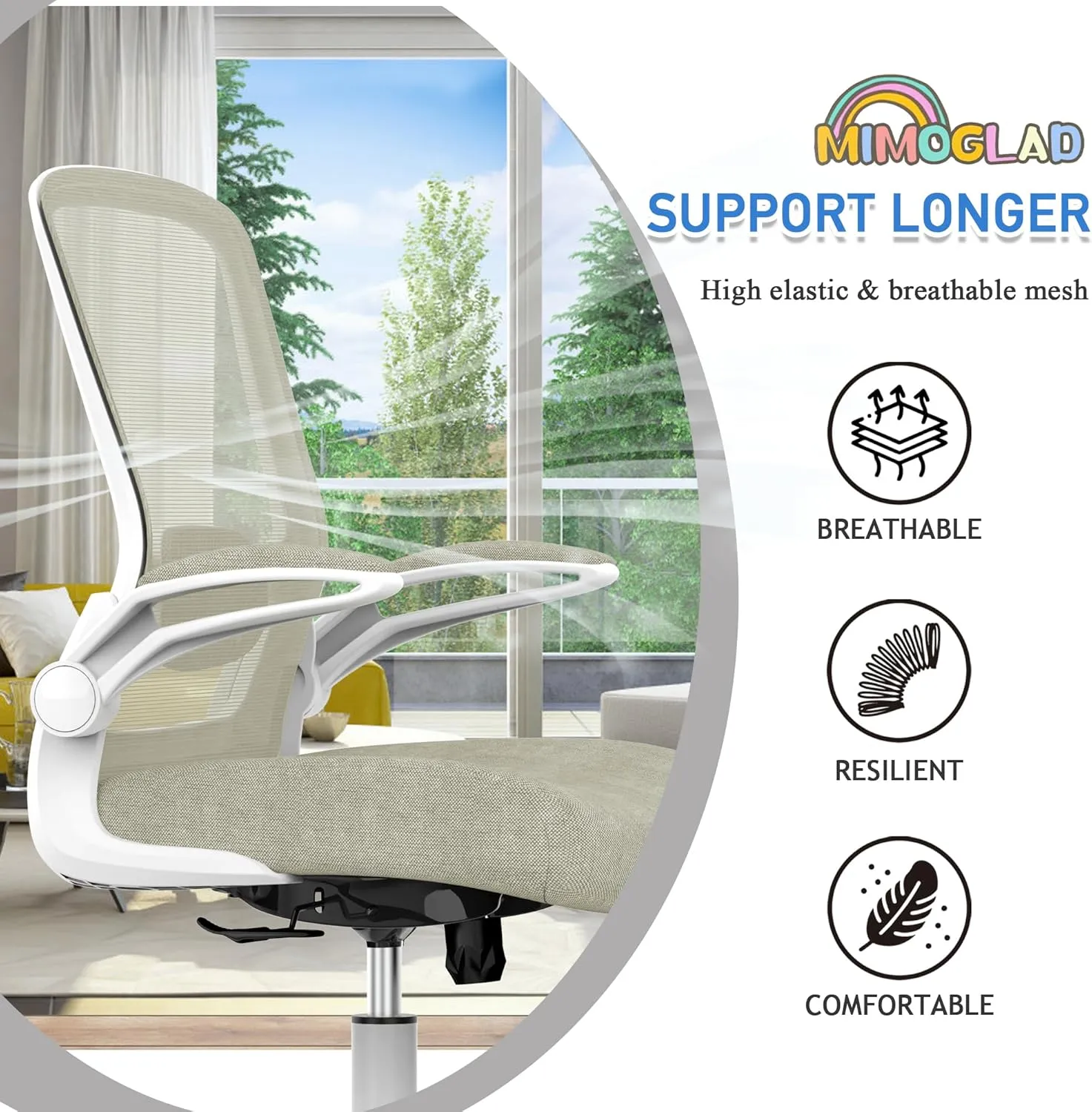 Mimoglad Home Office Chair, High Back Desk Chair, Ergonomic Mesh Computer Chair with Adjustable Lumbar Support and Thickened Seat Cushion (Modern, Beige)