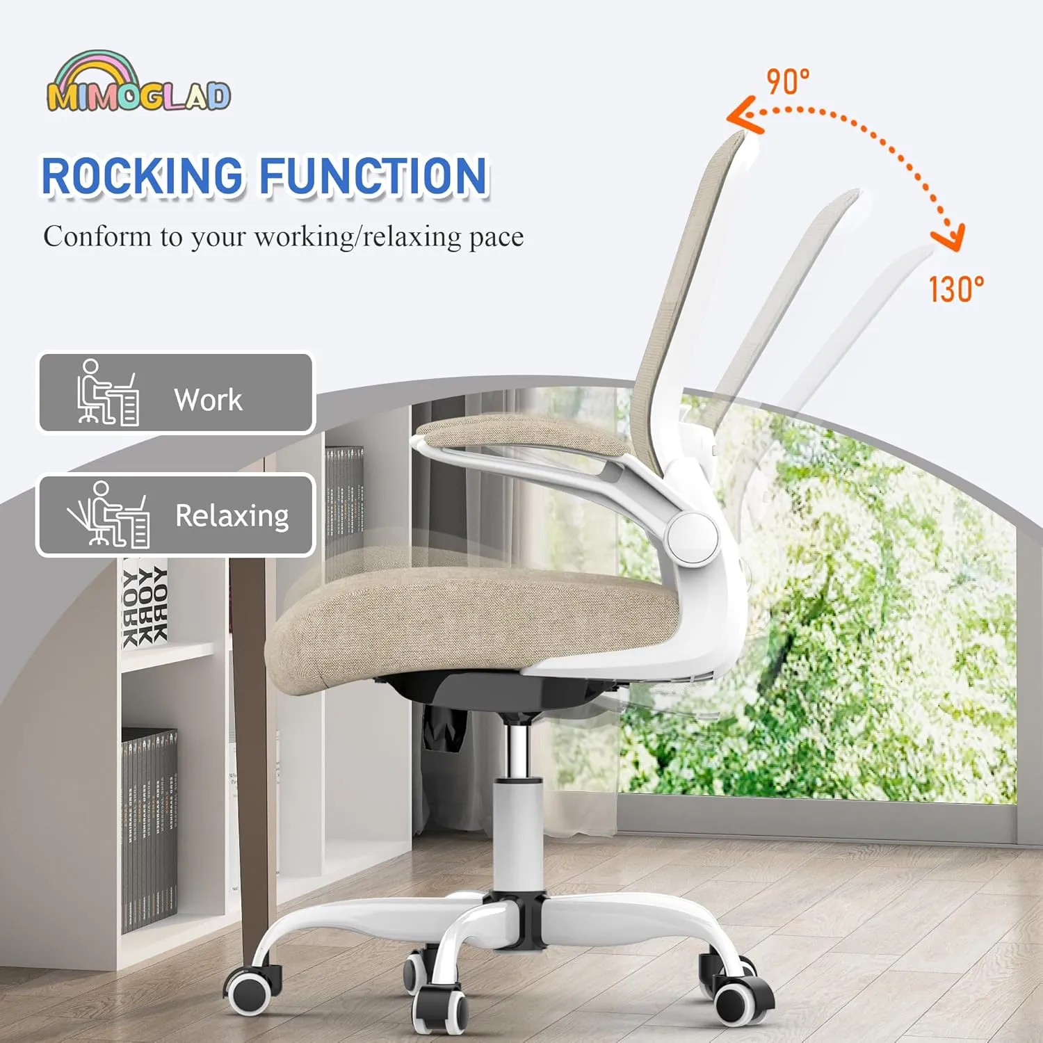 Mimoglad Home Office Chair, High Back Desk Chair, Ergonomic Mesh Computer Chair with Adjustable Lumbar Support and Thickened Seat Cushion (Modern, Beige)