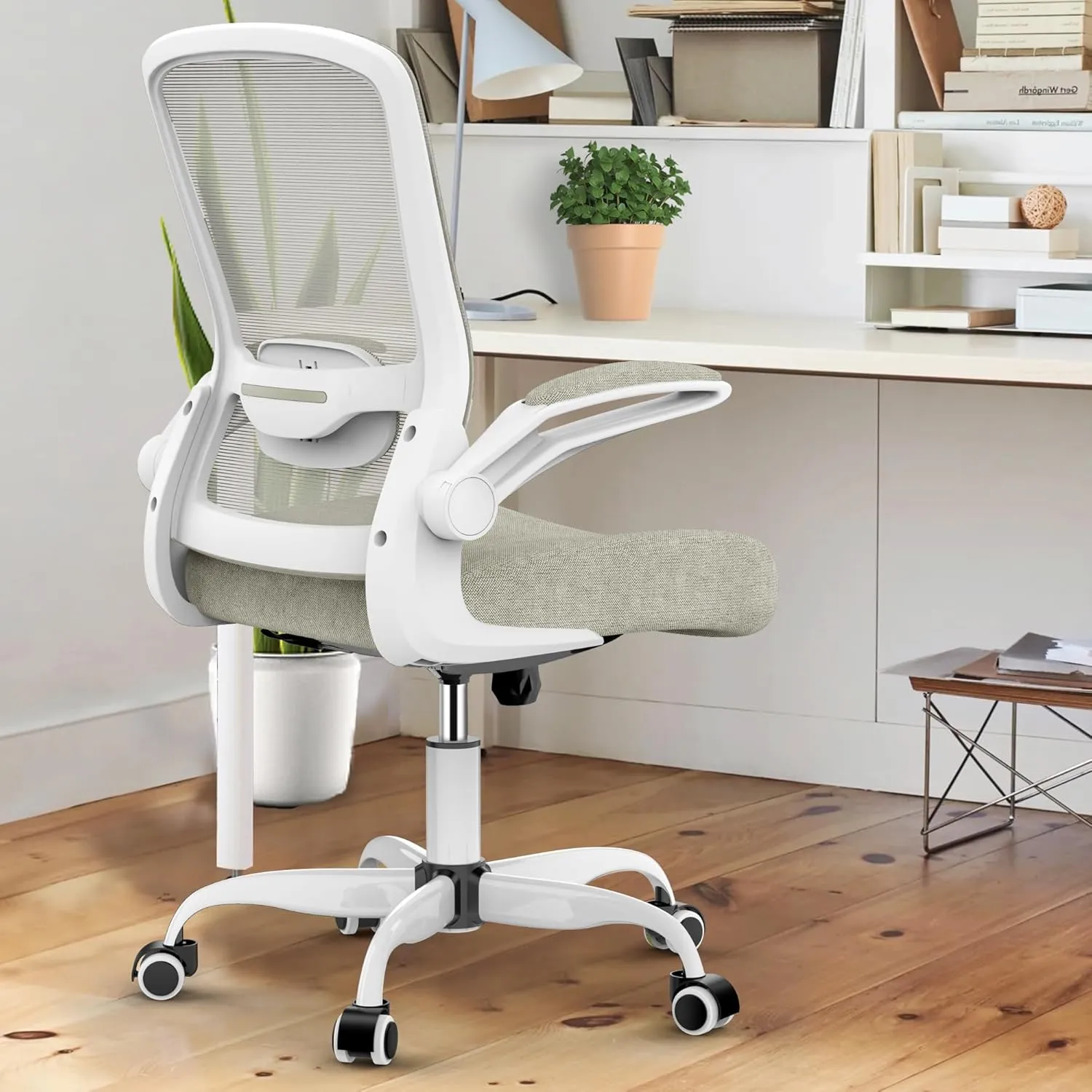 Mimoglad Home Office Chair, High Back Desk Chair, Ergonomic Mesh Computer Chair with Adjustable Lumbar Support and Thickened Seat Cushion (Modern, Beige)