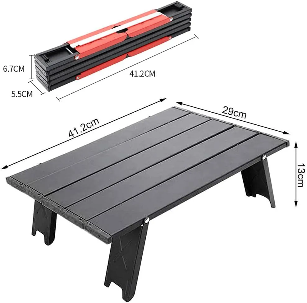 Mini Folding Camping Table,Portable Folding Table,Aluminium Portable Folding Dining Table,Tent Camping Table,Easy to Carry,for Camping Hiking Picnic Travel Bbq,woodcolor, Red black