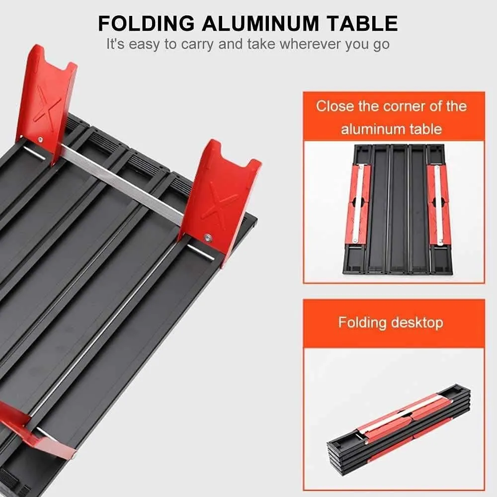 Mini Folding Camping Table,Portable Folding Table,Aluminium Portable Folding Dining Table,Tent Camping Table,Easy to Carry,for Camping Hiking Picnic Travel Bbq,woodcolor, Red black