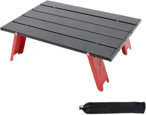 Mini Folding Camping Table,Portable Folding Table,Aluminium Portable Folding Dining Table,Tent Camping Table,Easy to Carry,for Camping Hiking Picnic Travel Bbq,woodcolor, Red black