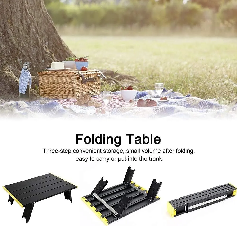 Mini Folding Camping Table,Portable Folding Table,Aluminium Portable Folding Dining Table,Tent Camping Table,Easy to Carry,for Camping Hiking Picnic Travel Bbq,woodcolor, Red black