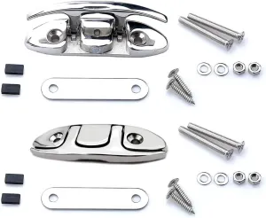 MIZUGIWA 4-1/2 Inch 6 Inch Boat Folding Cleats,Marine Stainless Steel Boat Cleats,Flip Up Dock Cleats W/Back Plate & Fasteners Black/Silver for Mooring,Boat Docks, Decks,Kayaks