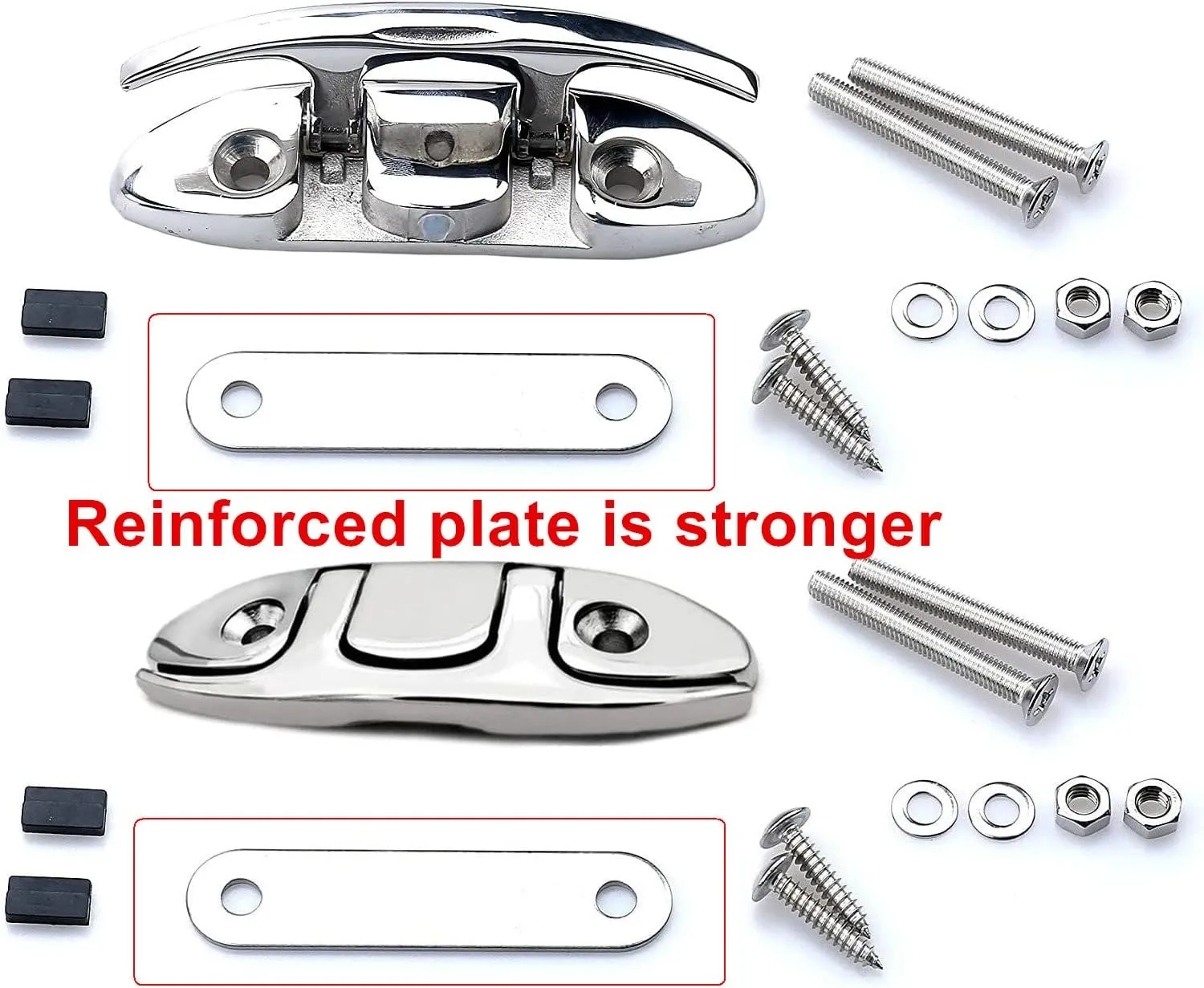 MIZUGIWA 4-1/2 Inch 6 Inch Boat Folding Cleats,Marine Stainless Steel Boat Cleats,Flip Up Dock Cleats W/Back Plate & Fasteners Black/Silver for Mooring,Boat Docks, Decks,Kayaks