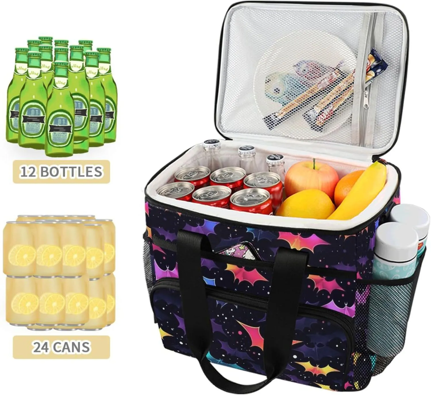 MNSRUU Cooler Bag Gothic Skull Cat Rose Soft Cooler Bag Insulated Lunch Totes Picnic Bag Beach Cooler Lunch Box Container with Adjustable Shoulder Strap