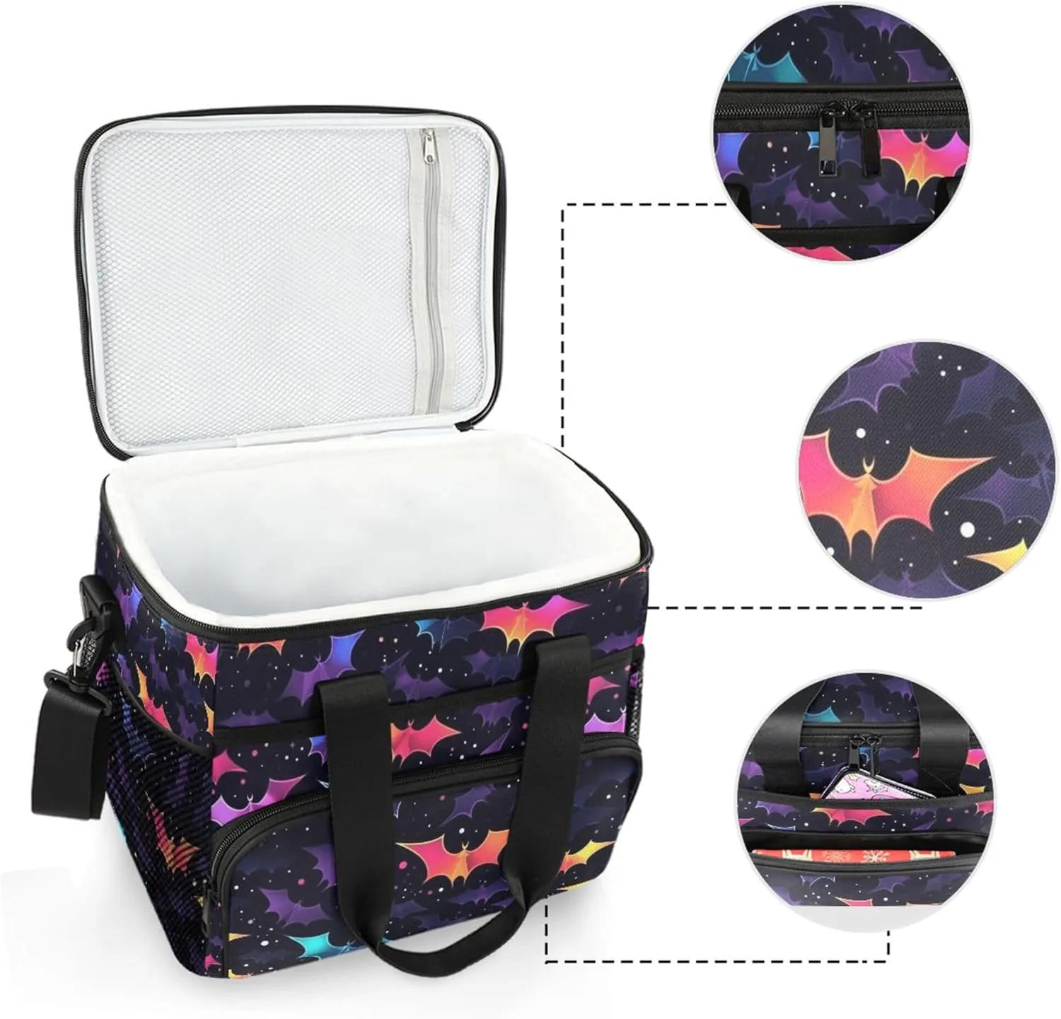 MNSRUU Cooler Bag Gothic Skull Cat Rose Soft Cooler Bag Insulated Lunch Totes Picnic Bag Beach Cooler Lunch Box Container with Adjustable Shoulder Strap