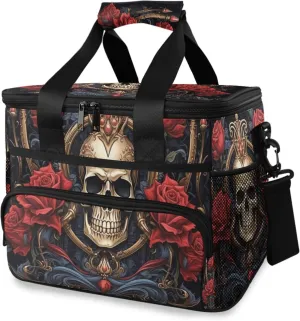 MNSRUU Cooler Bag Gothic Skull Rose Soft Cooler Bag Insulated Lunch Totes Picnic Bag Beach Cooler Lunch Box Container with Adjustable Shoulder Strap