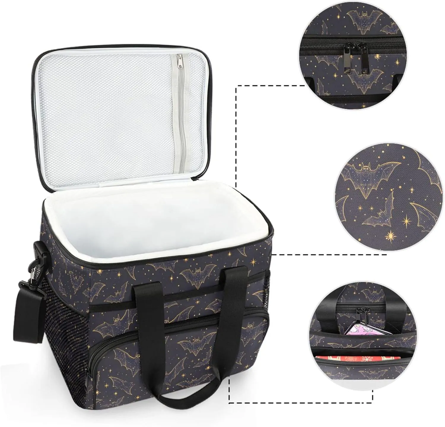MNSRUU Cooler Bag Gothic Skull Rose Soft Cooler Bag Insulated Lunch Totes Picnic Bag Beach Cooler Lunch Box Container with Adjustable Shoulder Strap
