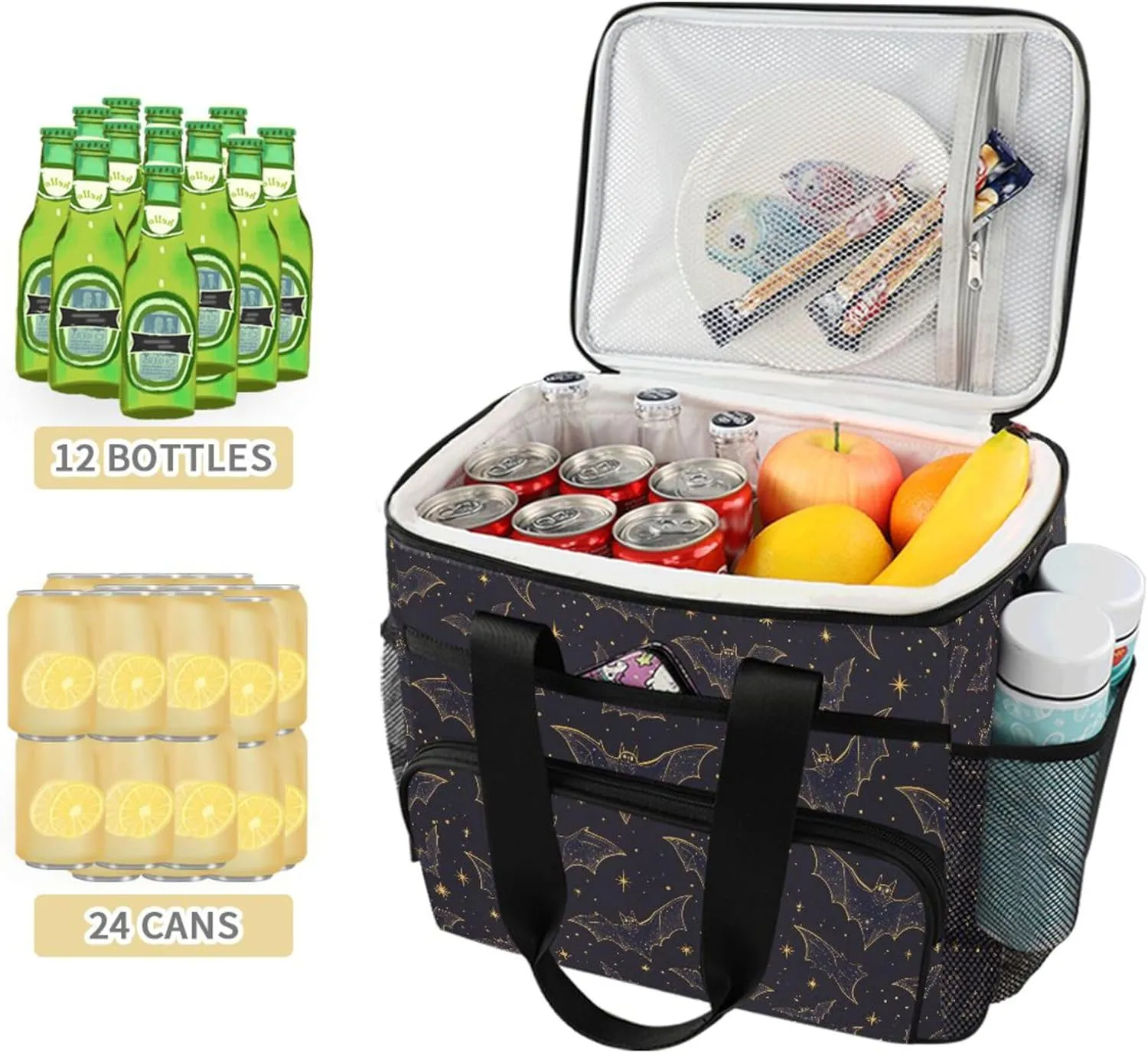 MNSRUU Cooler Bag Gothic Skull Rose Soft Cooler Bag Insulated Lunch Totes Picnic Bag Beach Cooler Lunch Box Container with Adjustable Shoulder Strap