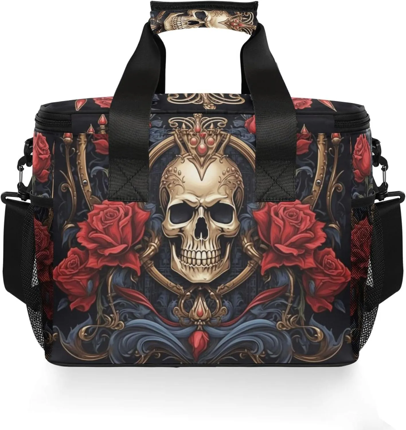 MNSRUU Cooler Bag Gothic Skull Rose Soft Cooler Bag Insulated Lunch Totes Picnic Bag Beach Cooler Lunch Box Container with Adjustable Shoulder Strap