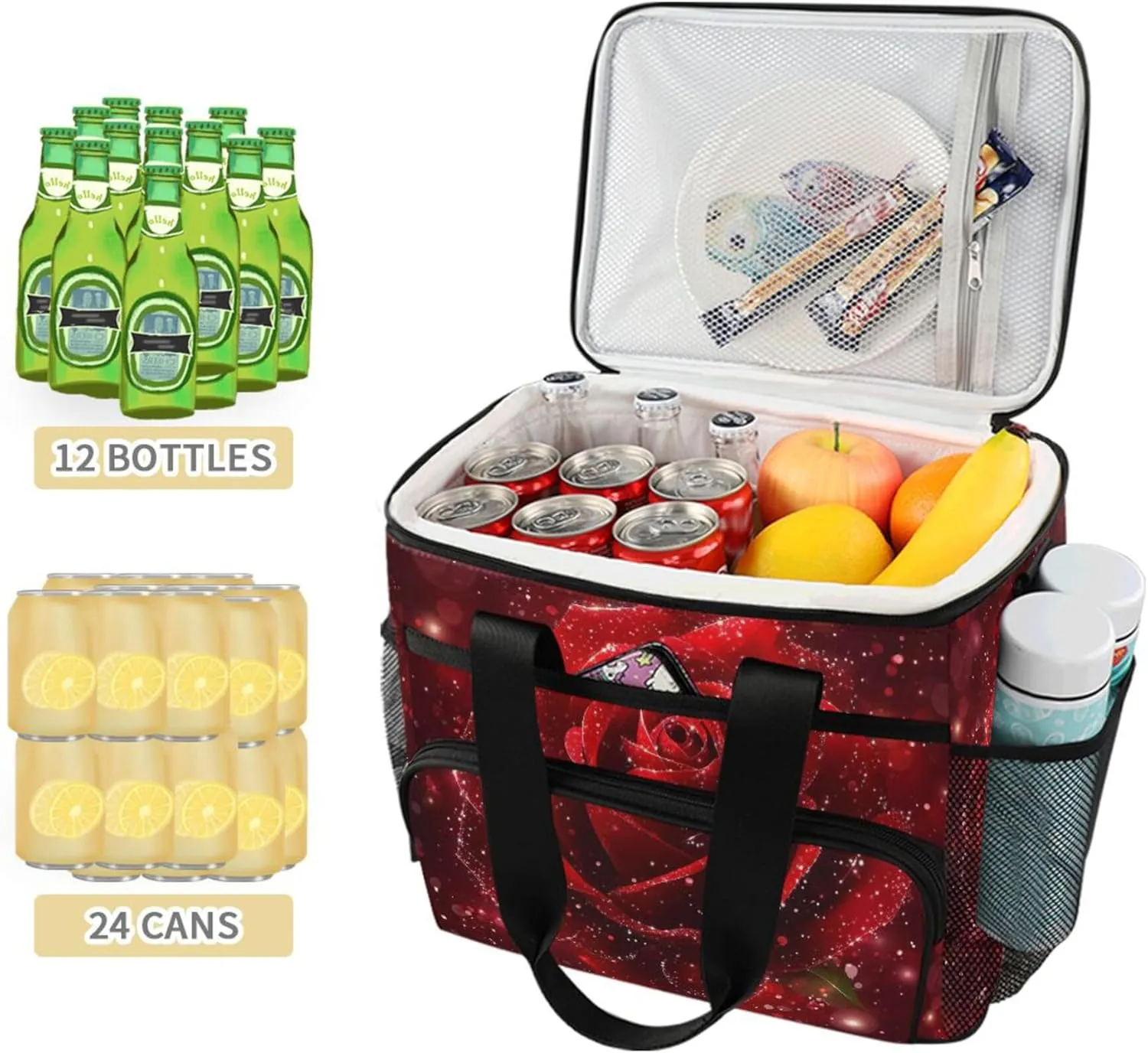 MNSRUU Cooler Bag Skull and Sunflower Soft Cooler Bag Insulated Lunch Totes Picnic Bag Beach Cooler Lunch Box Container with Adjustable Shoulder Strap