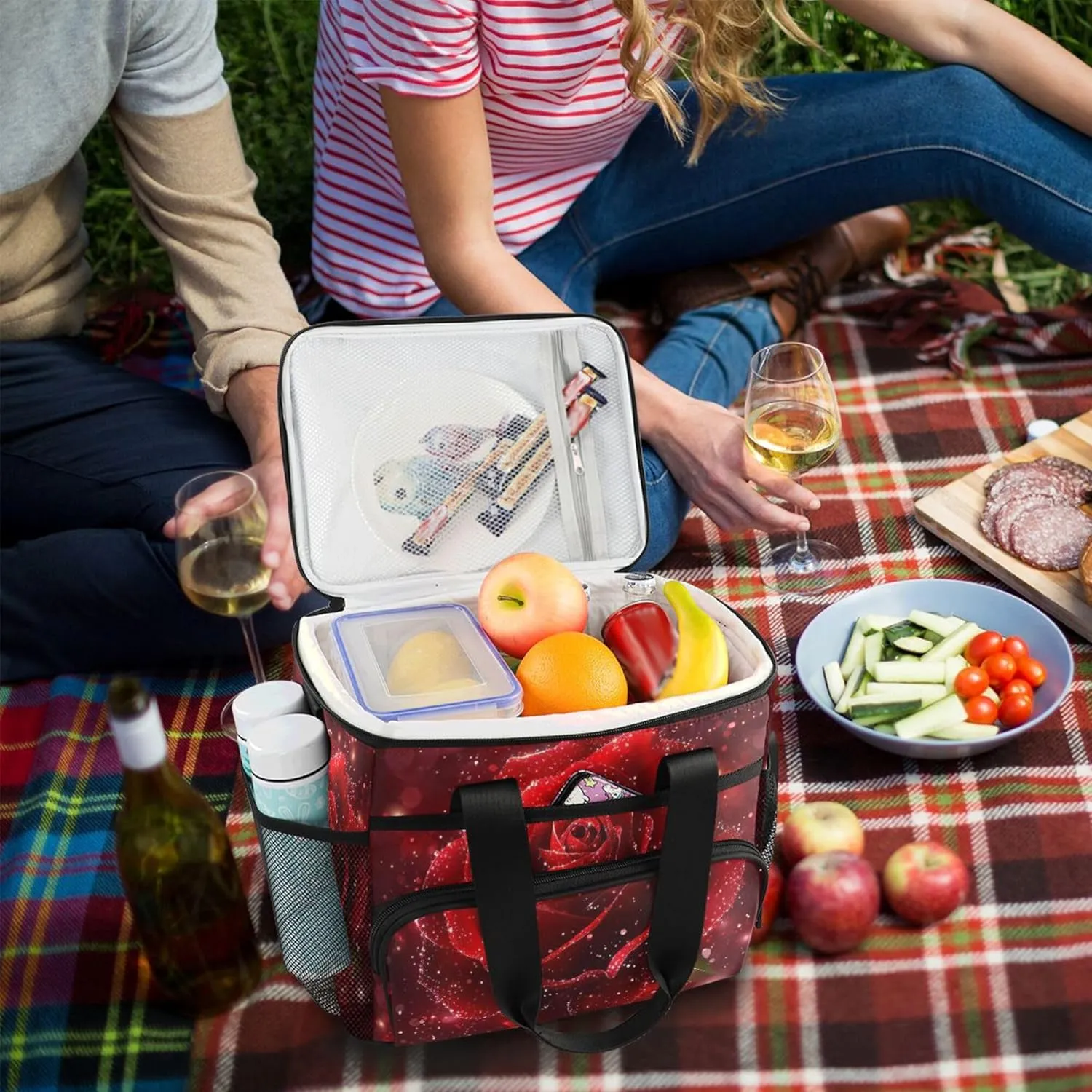 MNSRUU Cooler Bag Skull and Sunflower Soft Cooler Bag Insulated Lunch Totes Picnic Bag Beach Cooler Lunch Box Container with Adjustable Shoulder Strap