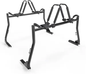 Model X31 Truck Ladder Rack with 8 Non-Drilling C-Clamps and 2 Sets Universal Steel Folding J-Bar Kayak Carrier with Ratchet Lashing Straps & Ratchet Bow and Stern Tie Down Straps