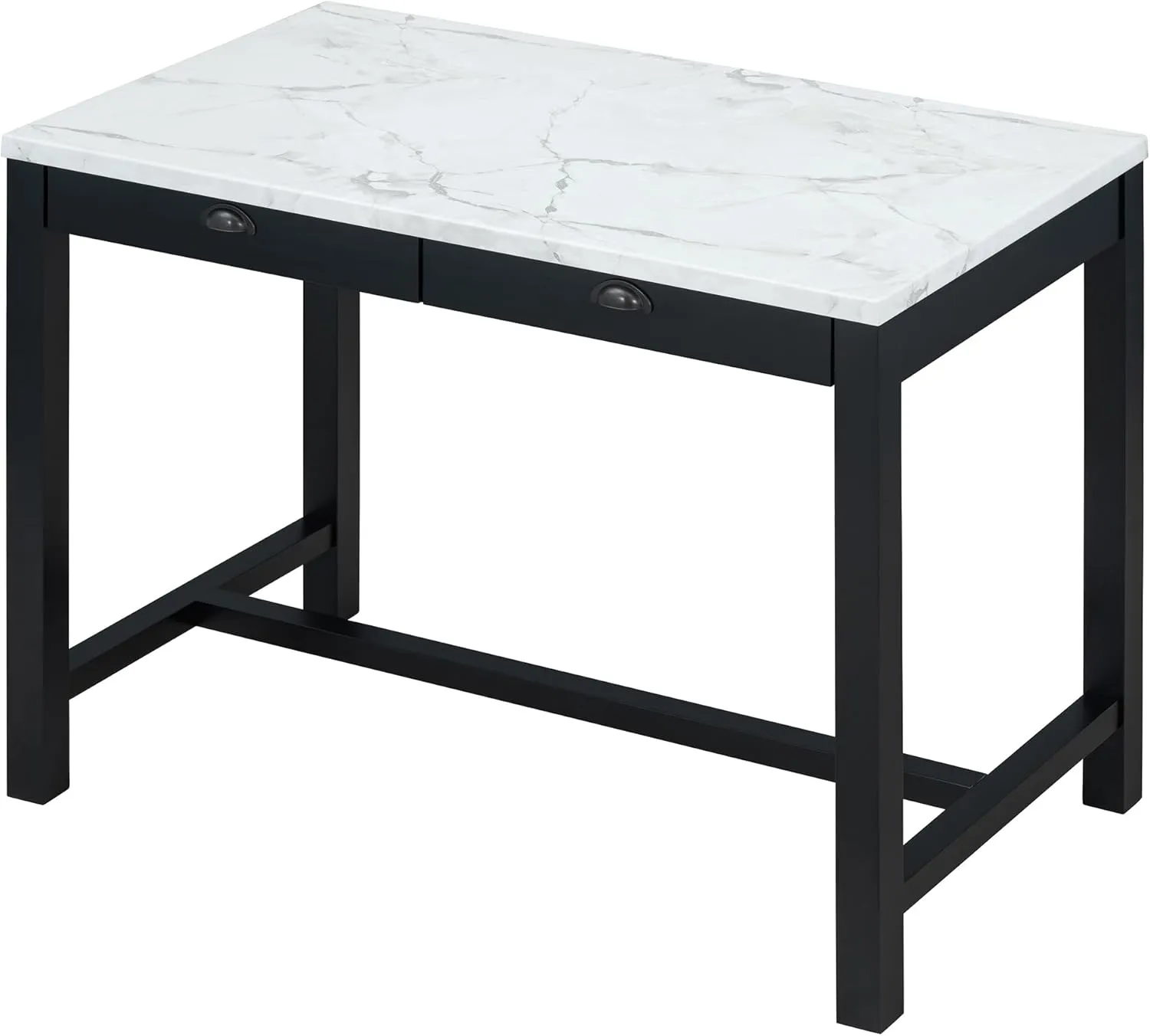 Modern Bar Table Set, 3-Piece Dining Table Set with 2 Padded Stools, Faux Marble Versatile Bar Table Set with Storage Drawers, Ideal for Space-Saving Dining Nooks or Small Kitchens (Walnut/5)