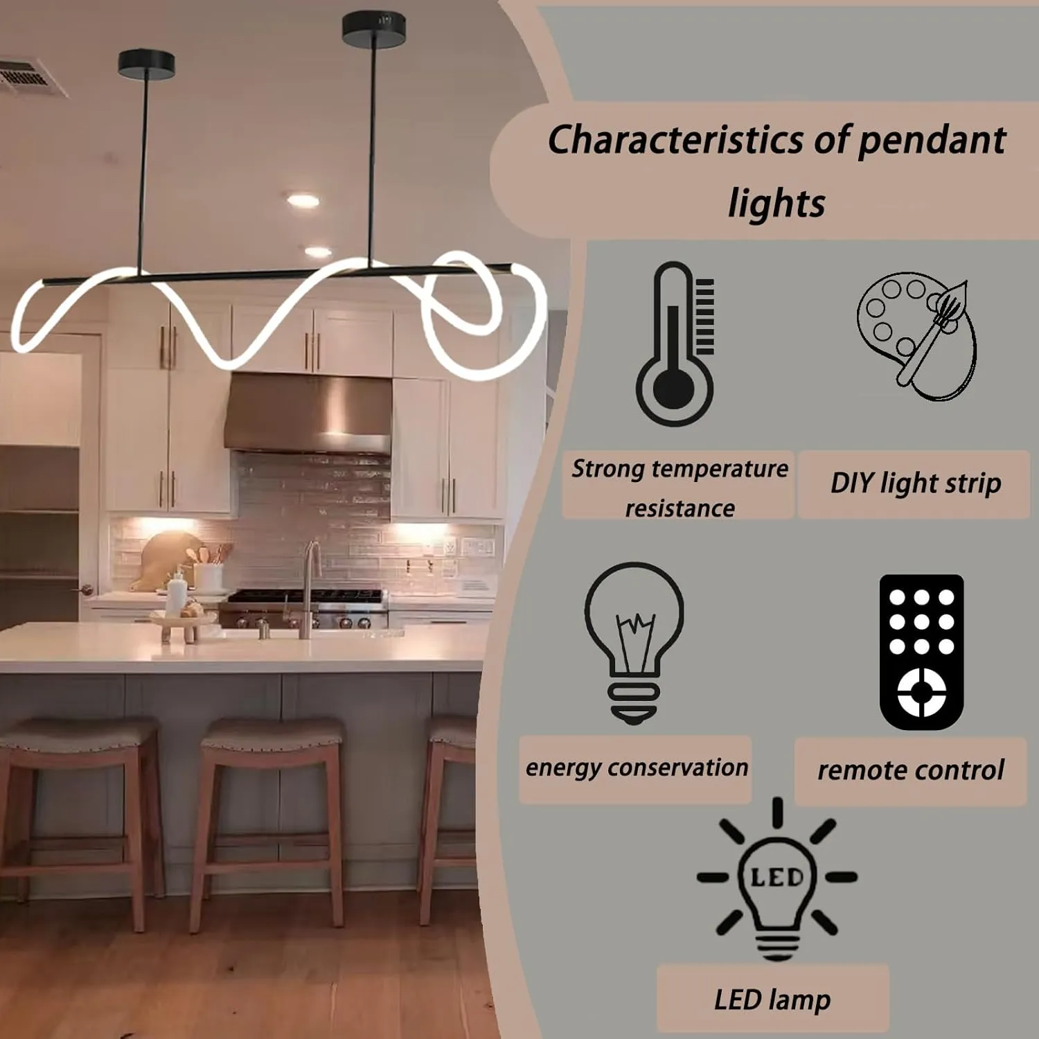 Modern Pendant Lights,Pendant Lights Kitchen Island,Remote Control Dimmable Chandelier Lights,Adjustable Height Led Pendant Light,for Dining Room,Billiard Room Chandeliers ﻿ (Black, 47.25in)
