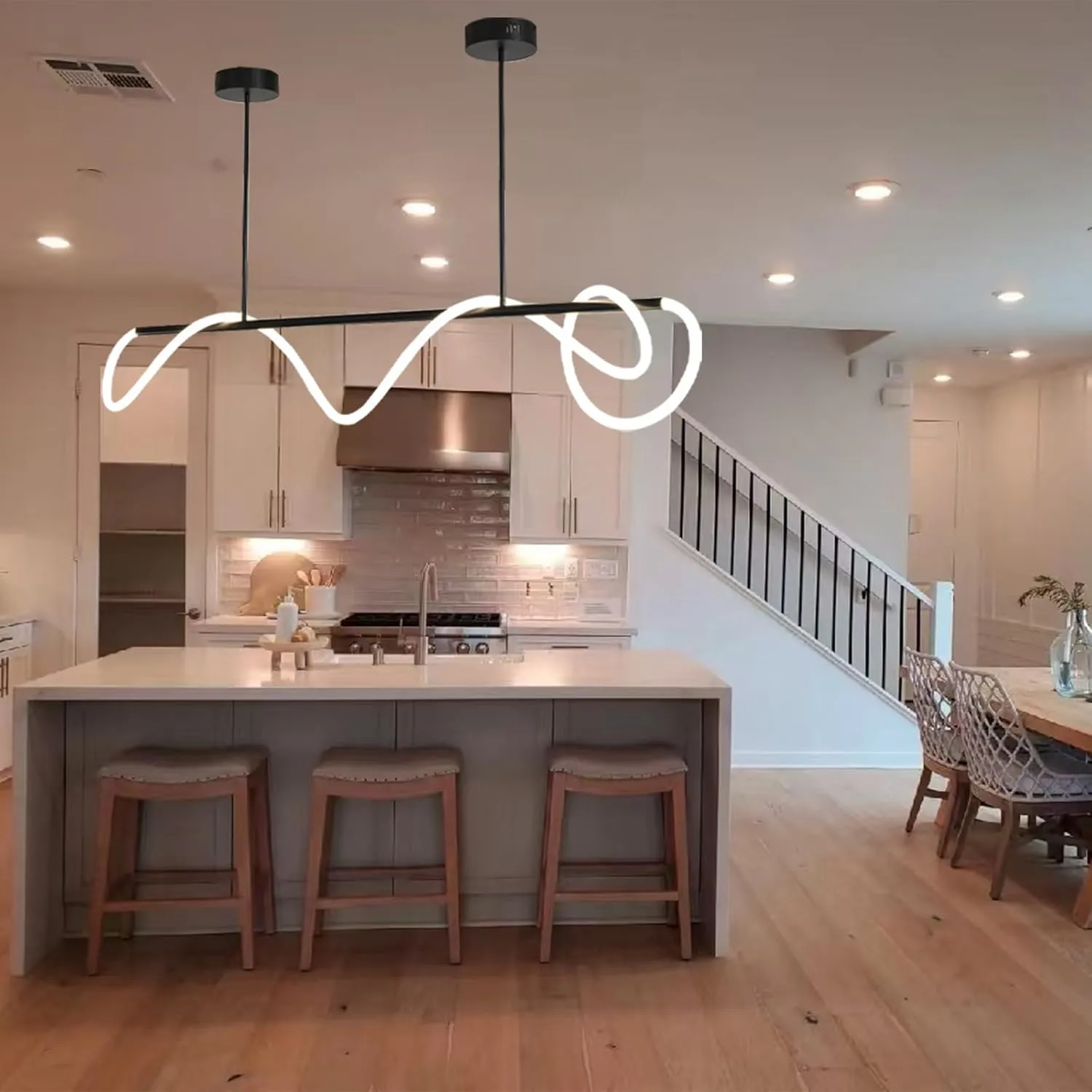 Modern Pendant Lights,Pendant Lights Kitchen Island,Remote Control Dimmable Chandelier Lights,Adjustable Height Led Pendant Light,for Dining Room,Billiard Room Chandeliers ﻿ (Black, 47.25in)