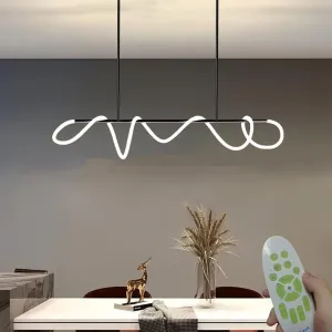 Modern Pendant Lights,Pendant Lights Kitchen Island,Remote Control Dimmable Chandelier Lights,Adjustable Height Led Pendant Light,for Dining Room,Billiard Room Chandeliers ﻿ (Black, 47.25in)