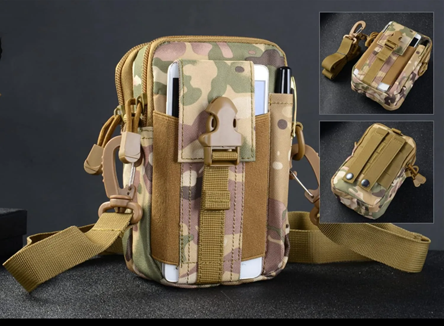 Molle Functional Fanny Pack, Waist Bag for 5.5/6 inch Mobile Phone, Tactical Fanny Pack with Lifeguard Rope, for Camping Hiking Hunting Dog Walking [Upgraded Version] (CP)