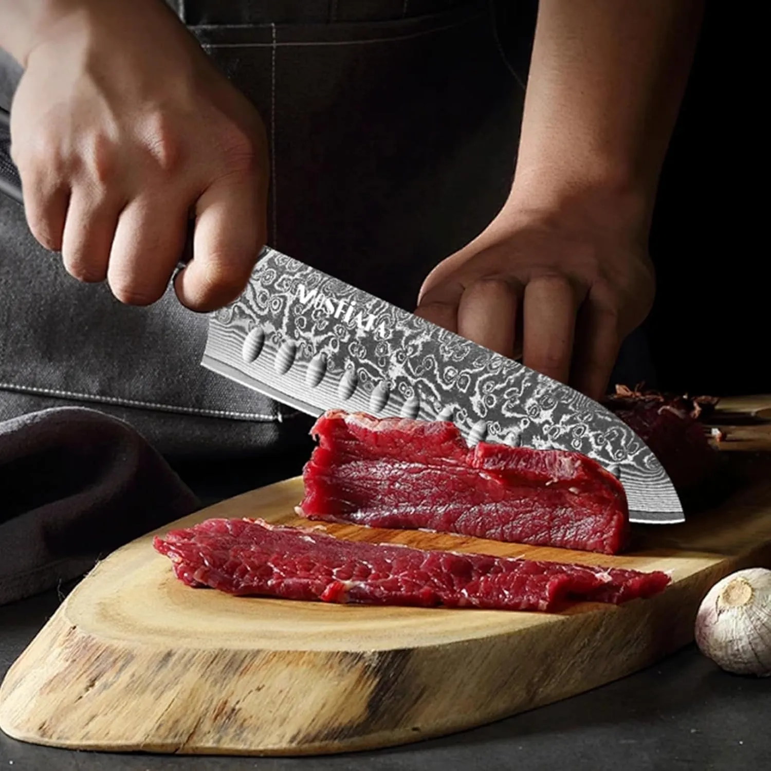 MOSFiATA Chef Knife,Kitchen Knife Santoku Chef's Knife 7 inch Multifunction Kitchen Knives Damascus Steel VG-10 Blade,Knife Sharpener Rod Gift Box