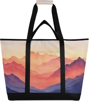 Mountain Sunset Reusable Insulated Lunchbox Cooler Bag, Leakproof Kitchen Grocery Bag Collapsible Portable Cooler Tote Bag for Picnic, Camping, Office, Travel