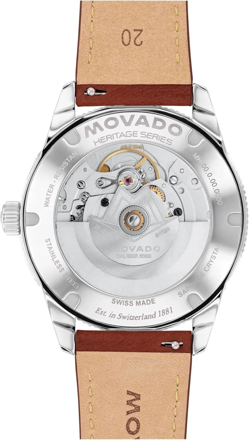 Movado Heritage Calendoplan S Men's Luxury Automatic Watch - Swiss Self-Winding Movement, Leather Strap, Water Resistance 100 Meters (10ATM) - Classic Mechanical Timepiece - Gift for Him - 40mm