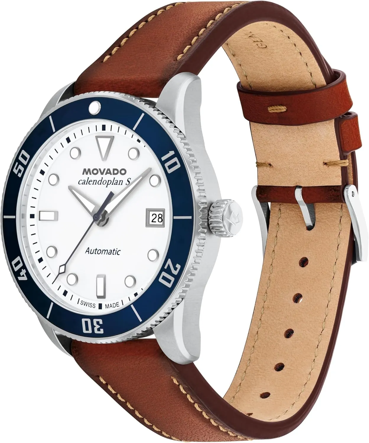 Movado Heritage Calendoplan S Men's Luxury Automatic Watch - Swiss Self-Winding Movement, Leather Strap, Water Resistance 100 Meters (10ATM) - Classic Mechanical Timepiece - Gift for Him - 40mm